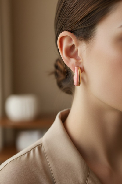 STİL İNCİSİ Style Pearl/Vip Series Hoop Pink Earrings