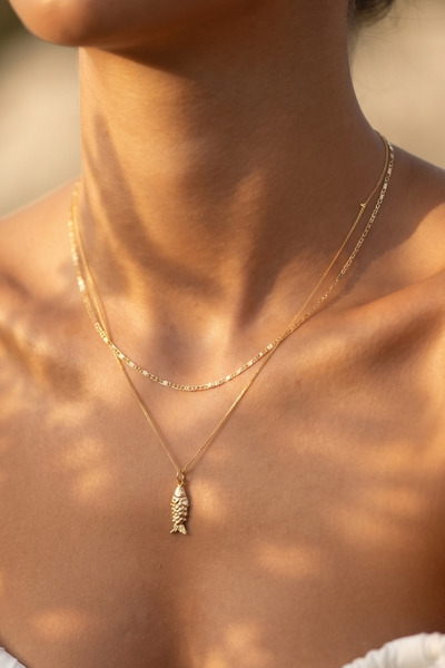 Elika Silver Gold Fish Model Multi-Mirror Chain Necklace