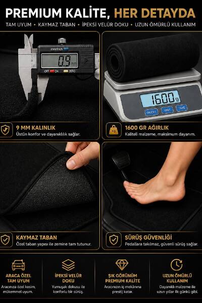 K2 CARPET Premium Velür Oto Halı Paspas Renault Clio 5 Hatchback Uyumlu Klips...