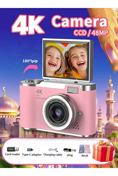 Generic كاميرا رقمية محمولة للطلاب بدقة 48 ميجابكسل وتكبير رقمي CCD بدقة 4K و...
