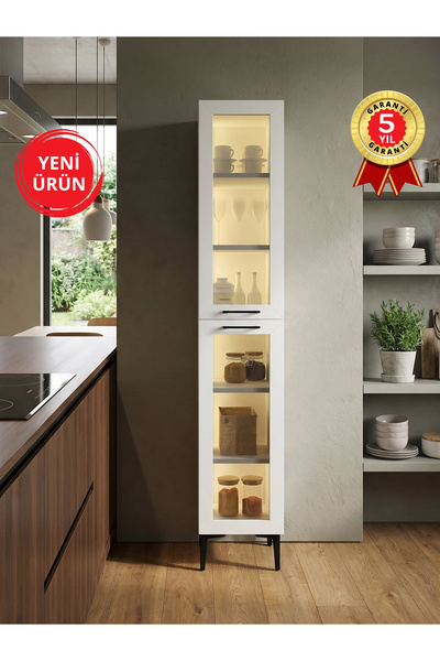 dorpek Temperli Cam Kapaklı Led Işıklı Kahve Köşesi, 6 Raflı Mutfak Kiler Dol...
