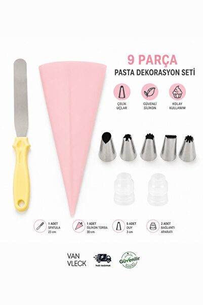 İndecor Houseware 9 Piece Cake Decorating Set – Spatula, Cream Bag, 5 Nozzles...