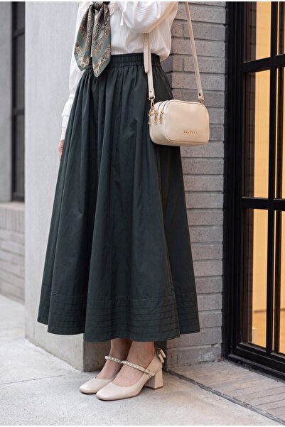 Modamorfo Elastic Waist Pocketed Skirt with Stitching Detail -Petrol