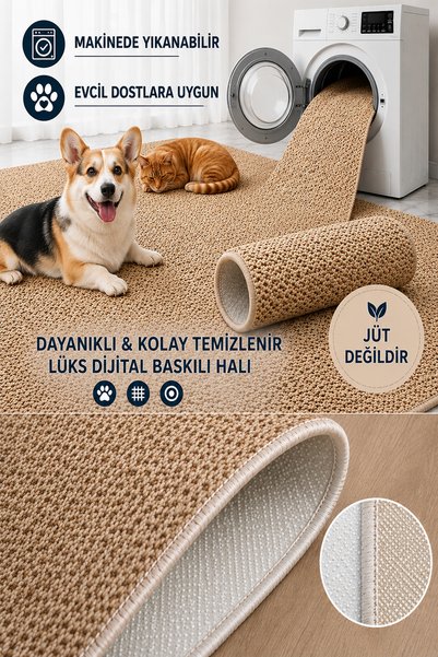 Chilai Home POINT BLACK Oval Makinede Yıkanabilir Kaymaz Taban Leke Tutmaz Dijital Salon Halısı Mutfak Halısı ve Yolluk