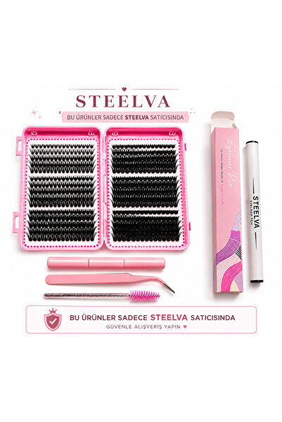 STEELVA Takma Kirpik Seti 580 Adet i Yapıştırıcı, Sabitleyici, Cımbız Ve Kirp...