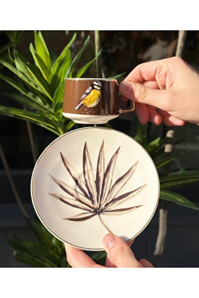 Onedekor 6'lı Porselen Kahve Fincanı Bird Brown