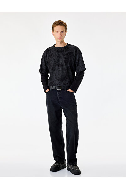 Koton Cotton Comfortable Fit Washable Crew Neck Layered Long Sleeve T-Shirt