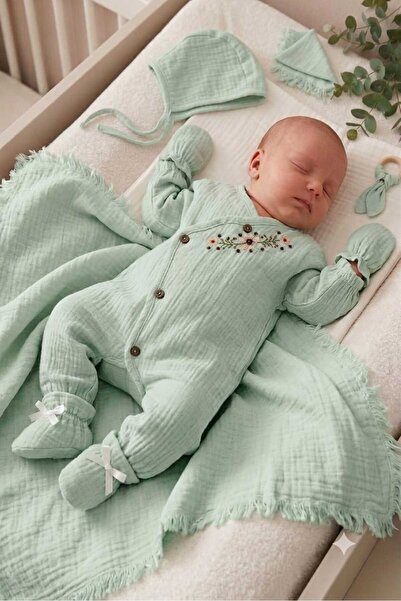 TURP BABY %100 Organik Pamuk Kız Bebek Müslin Hastane Çıkış Seti 10 Parça