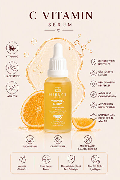 Mielyn London C Vitamini Aydınlatıcı Yüz Serumu – Niasinamid, Arbutin & Ferul...