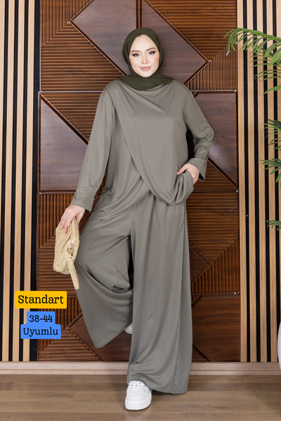 Mogi Butik Women's Modal Cupra Fabric Asymmetrical Cut Hijab Suit 3212 Khaki ...
