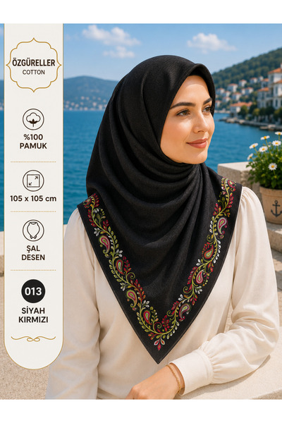 ÖZGÜRELLER Özgüreller, 105x105 cm Etnik İçi Boş Desen Yazma,%100 Pamuklu Hedi...