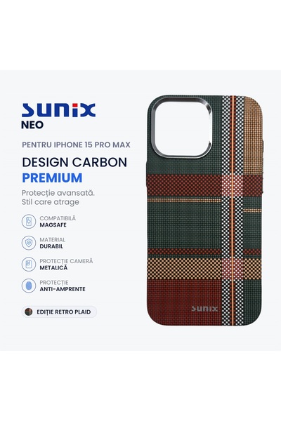 Sunix Husa Neo pentru iPhone 15 Pro Max A3293, Compatibila MagSafe, Design Ca...