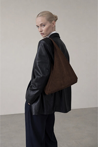 BUENO Brown Dark Suede Women's Shoulder Bag