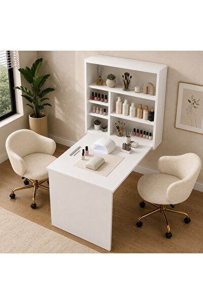 Cedar Manicure Pedicure Table White | Professional Beauty Salon Desk with Shelf
