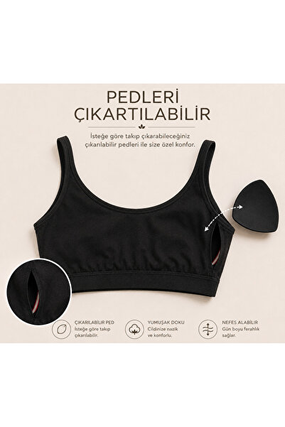 Genel Markalar Kadın Pamuklu 3'lü Dantelli Içi Pedli Toparlayıcı Yarım Atlet Kalın Askılı Sütyen