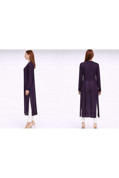 Neden Tekstil Long Thin Knitwear Cardigan Straight Cut Seasonal Loose Cardigan with Slit Detail