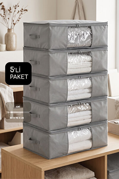 5-Piece 70x50x25 Cm Set Under Base Organizer Big Size Hatchback Grey