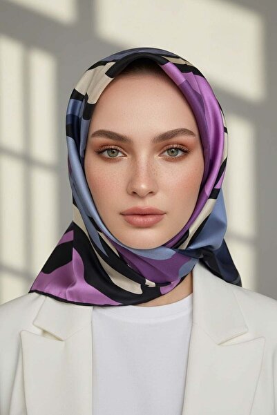 Vissona % 57 İPEK % 43 VİSKON Twill İpek Dalga Desenli İndigo - Lila Renkli 9...