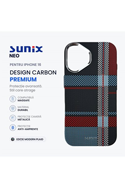 Sunix Husa Neo pentru iPhone 16 A3287, Compatibila MagSafe, Design Carbon Pre...