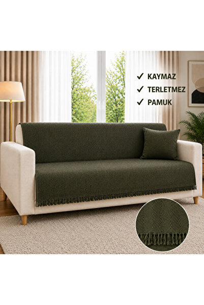 SEVHOME CONCEPT %100 Pamuk Kaymaz-Terletmez Koltuk Örtüsü-Koltuk Şalı Üçlü ve...