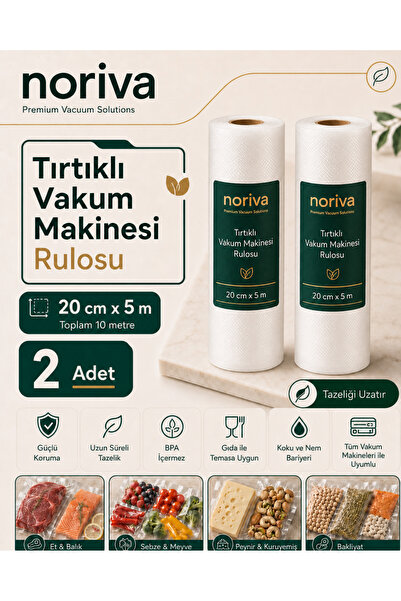 Noriva 20 Cm X 10 M. Rulo Tırtıklı Ev Tipi Vakum Makinesi Poşeti- Torbası