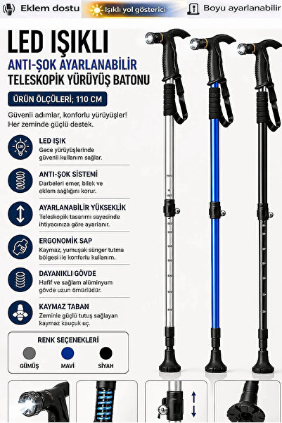 STLIFE Katlanabilir Led Işıklı Baston Yürüyüş Bastonu