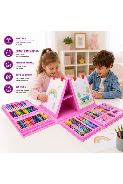 Maaleo Set de pictură pentru copii, artistic, din plastic, creioane colorate într-o cutie cu 208 piese