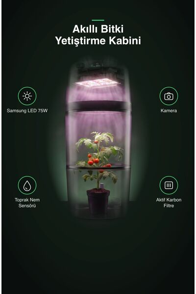 Akıllı İç Mekan Bitki Yetiştirme Kabini 35x35x90 cm Kameralı Samsung LED Karbon Filtreli