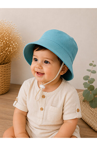 Minimissbaby Turkuaz Erkek Bebek Çocuk Pamuklu Gabardin Güneş BucketŞapkası