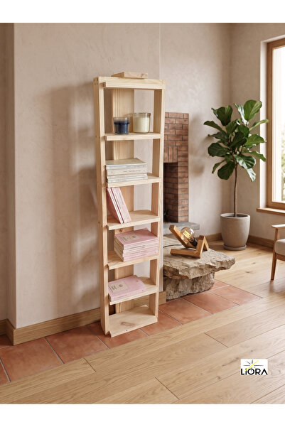 Lioracommerce Ahşap 6 Bölmeli Modern Kitaplık - El Yapımı Masif Ahşap