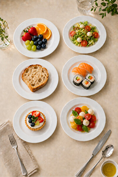 mastergold 6*15CM Set Of 6 Premium Porcelain Dinner Plates Set Of 6 Round Fla...