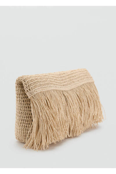 MANGO Woman Natural Fiber Clutch Bag with Tassels