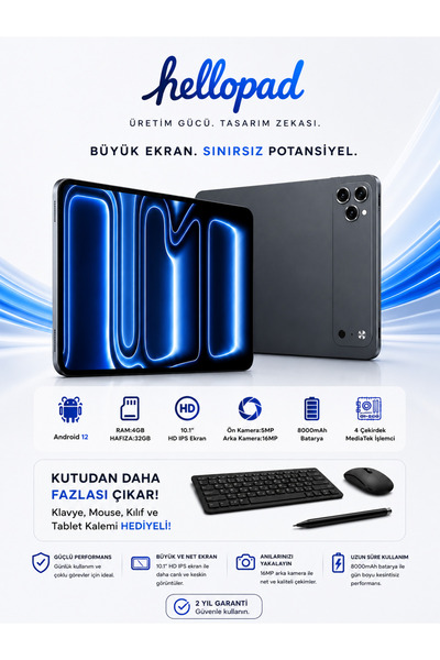 TARÇIN Teknomie Tab 4GB RAM 32GB Hafıza Klavyeli Kılıf + Bluetooth Mouse Hedi...