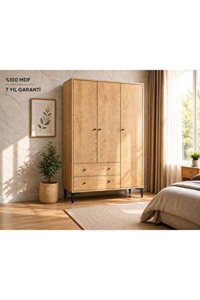 VENATTO Focus 3 Kapılı, 2 Çekmeceli Gardırop/dolap Meşe(%100MDF)