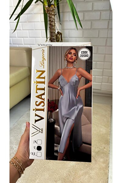 Visatin Lingerie Women's Long Slit Satin Nightgown