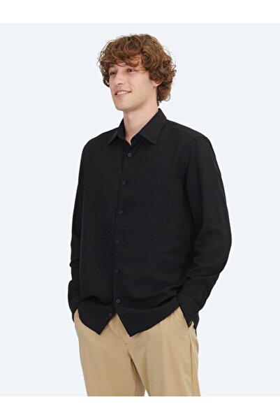 Kip Black Striped Regular Fit Woven Casual Shirt