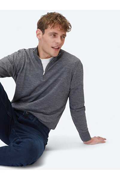 Kip Gray Bato Collar Jacquard Wool Blend Knit Sweater