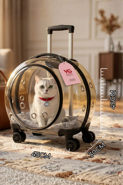 VİGİ STORE VG Premium XL Çekçekli Kedi Taşıma Valizi | Şeffaf Astronot Kedi &...