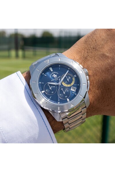Santa Barbara Polo & Racquet Club ساعة ليجند الفضية المصنوعة من الفولاذ المقا...