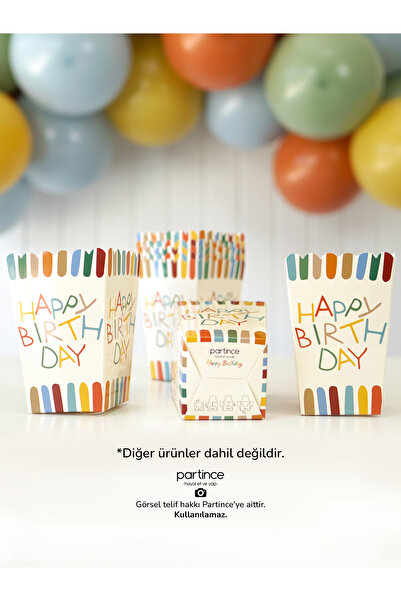partince 8 Adet Retro Happy Birthday Tema Popcorn Mısır Kutusu