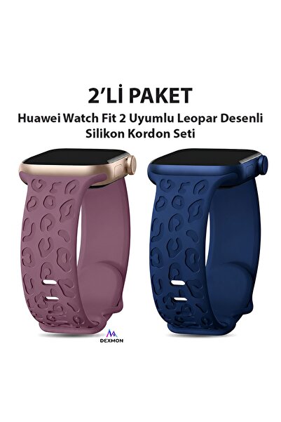 Dexmon Huawei Watch Fit 2 Uyumlu Leopar Desen Silikon Kordon Seti