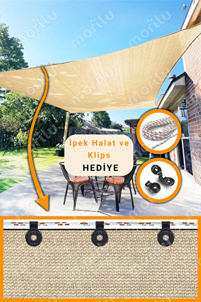 Morilu %95lik Gölgelik KREM FİLE Perde - OVERLOKLU KLİPSLİ - Jüt Bahçe Filesi...