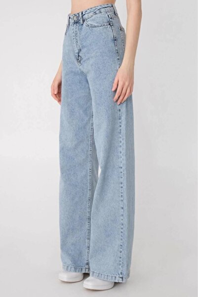 DRC trend Pevon Snow Wash Blue Lycra Super High Waist Wideleg Palazzo Loose J...