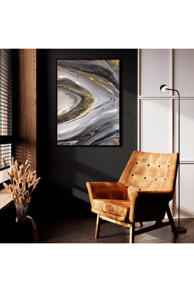MallDeco Tablou Canvas Modern cu Efect Marmura si Insertii Aurii cu Accente P...
