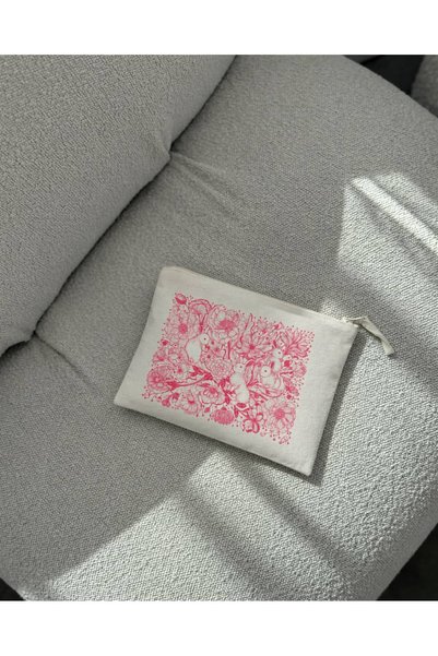 Pranvera Pink Rabbit Pattern Printed Canvas Makeup Bag