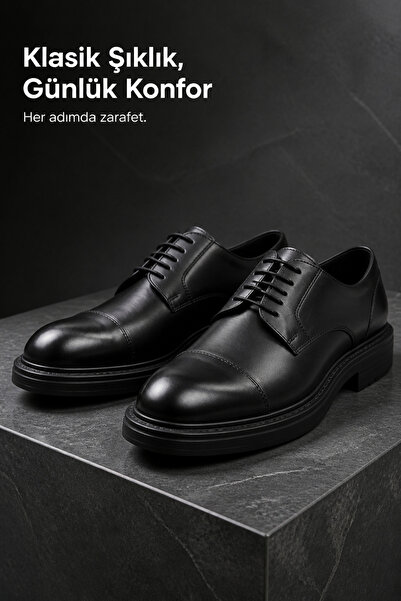 PATRICK CASSA Men's Black Classic Leather Lace-Up Shoes Comfortable for Daily...
