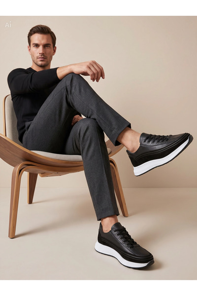 Dropland Men's Black Genuine Leather Lace-Up Casual Shoes Light Sole Orthoped...