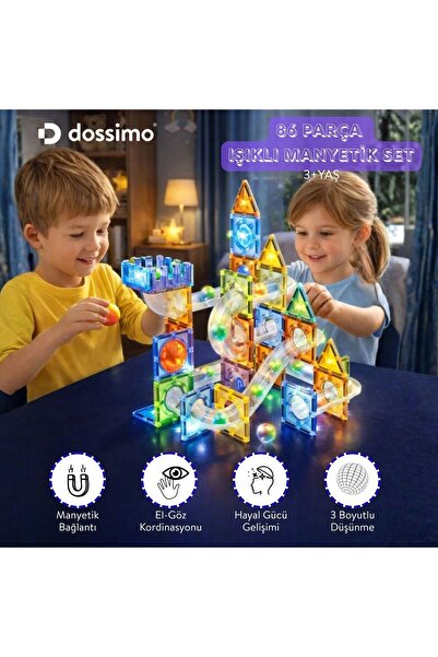 Dossimo Renkli Top Figürlü - Çocuklar İçin Renkli 3 Boyutlu Mıknatıslı 86 Par...