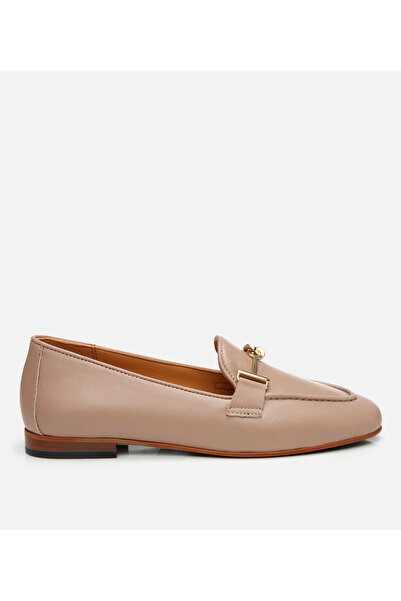 Hotiç Kadın Deri Bej Tokalı Klasik Loafer