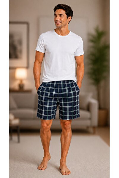 Erse Combed Cotton Plaid Pocket Casual Shorts